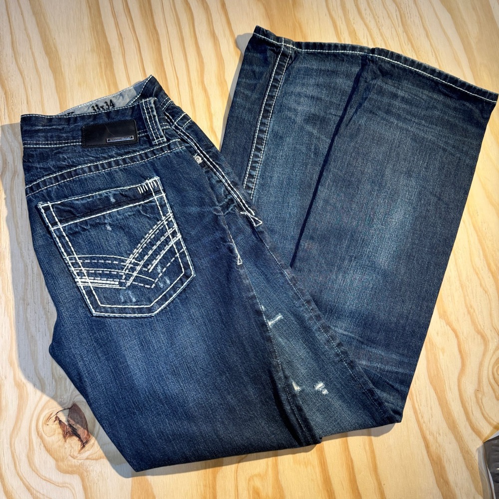 Buckle Black Men's Three Fit Distressed Dark Wash Denim Jeans Size 33x34